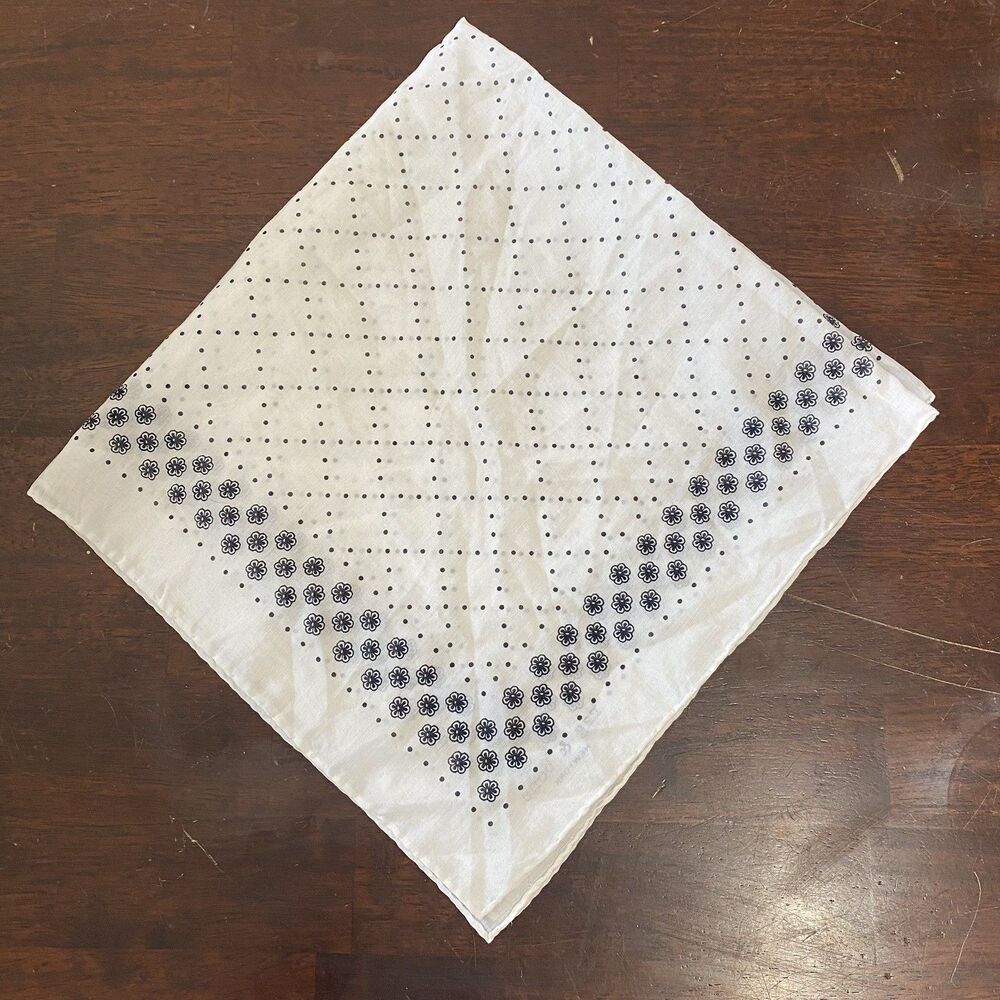Rag & Bone Cotton/Silk Bandana White/Black Floral Square Scarf Hair Tie